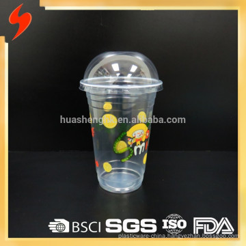 Inhouse Printing 500ml Clear Plastic Smoothies Cup with Dome Lid